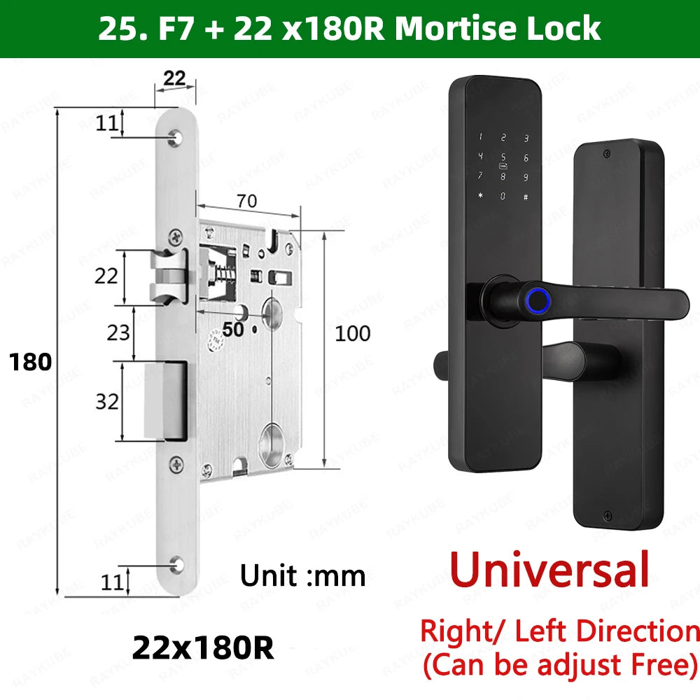 Do Brasil RAYKUBE F7 TT Lock Bluetooth Fingerprint Electric Door Lock Portuguese/English Voice Version With Longer Larger Handle