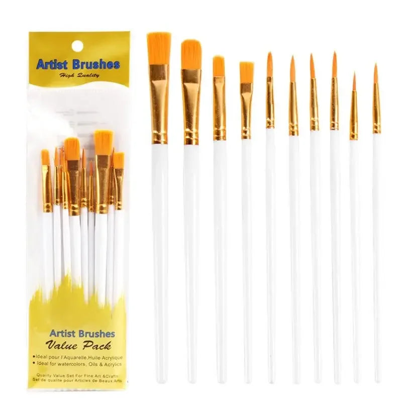10Pcs Paint Brushes Set, Nylon Hair Paint Brushes for Acrylic Oil Watercolor Face Nail Art, Miniature Detailing Painting Drawing