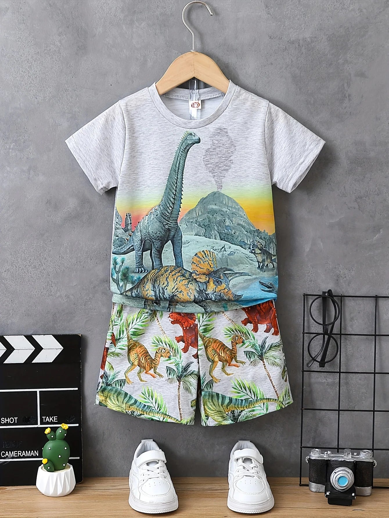 Children's Clothing Suit for Boy Short Sleeve Girl Shorts 3D Cartoon Dinosaurs Print Kids Summer Clothes Boy set Children's Set
