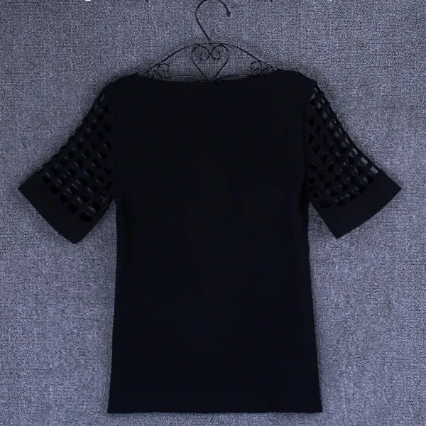 Summer Blouse Sexy Women Ladies Hollow Sleeve Slash Neck Loose Solid Shirts Casual Tops