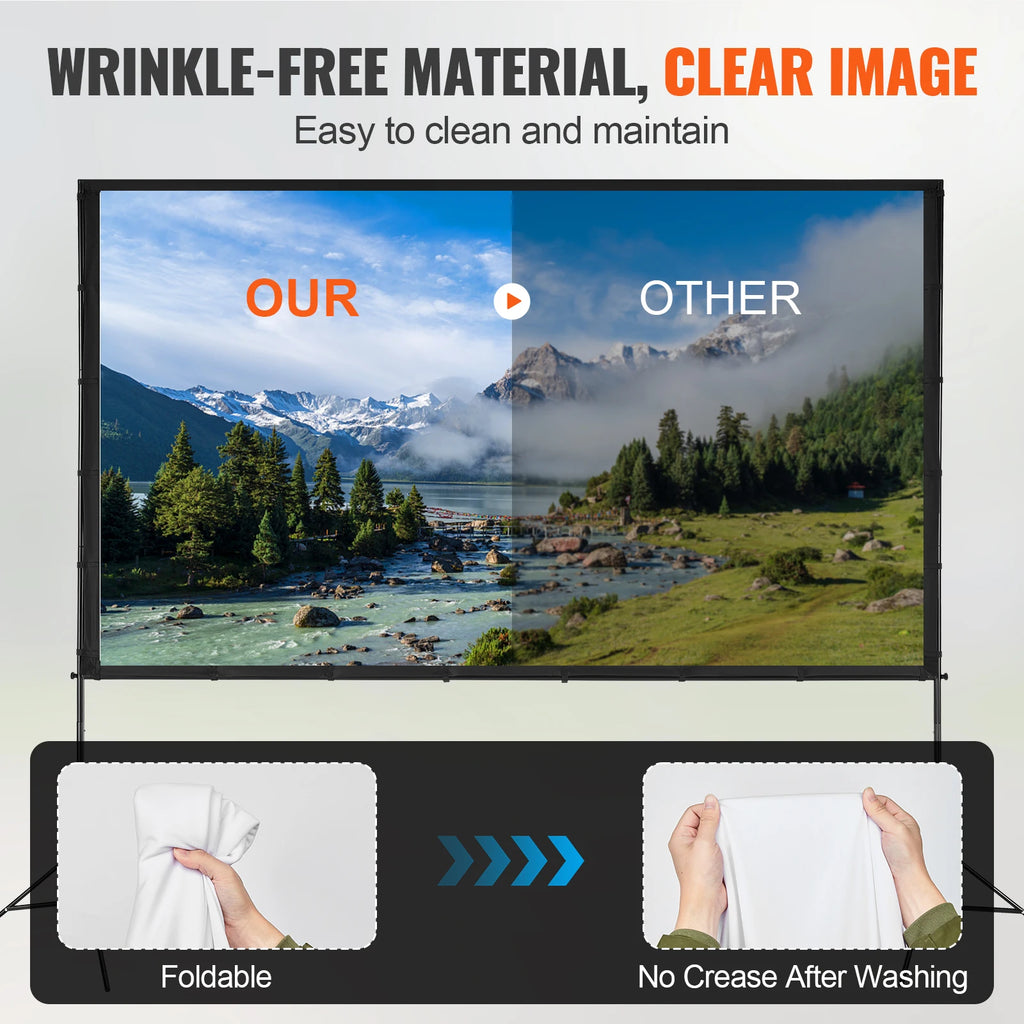 VEVOR Projector Screen with Stand 100 120 150 inch 16:9 4K 1080 HD Portable Projection Screen for Home Office Theater Cinema