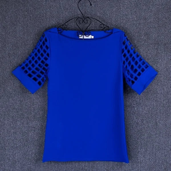 Summer Blouse Sexy Women Ladies Hollow Sleeve Slash Neck Loose Solid Shirts Casual Tops