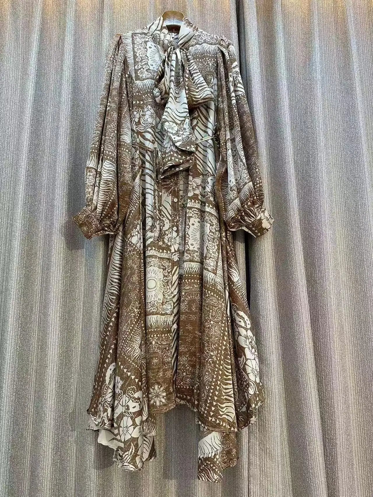 Jarlrysberg Luxury Bohemian Maxi Dress for Women Long Sleeve Irregular Print Loose Casual Vintage Fashion Party Dress New 2025