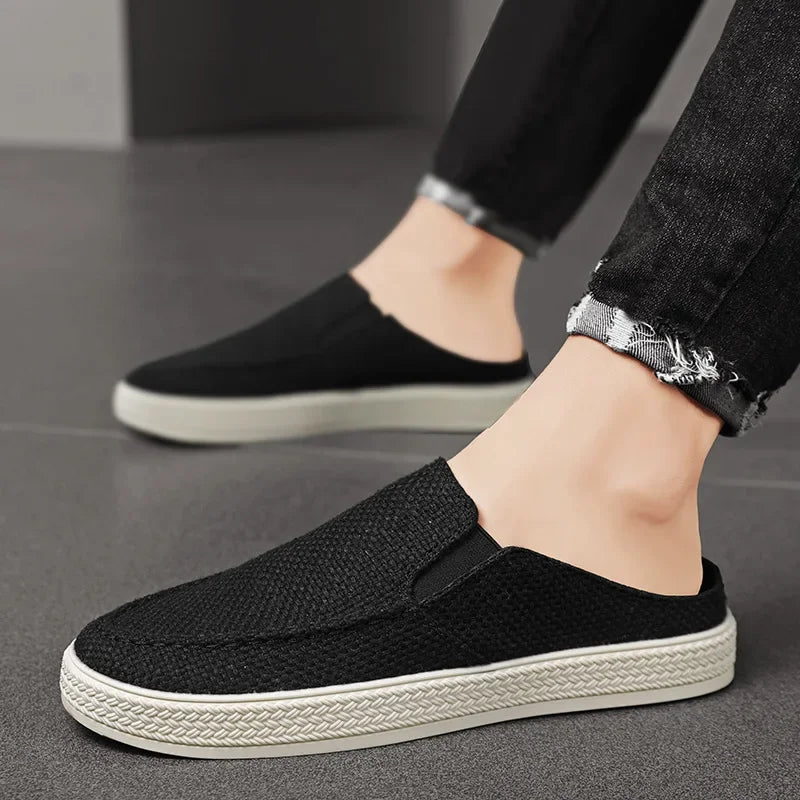 Man Half Slipper Summer New Casual Shoes Half Slippers Breathable Canvas Soft Bottom Lightweight Walking Shoe Vulcanized Shoes