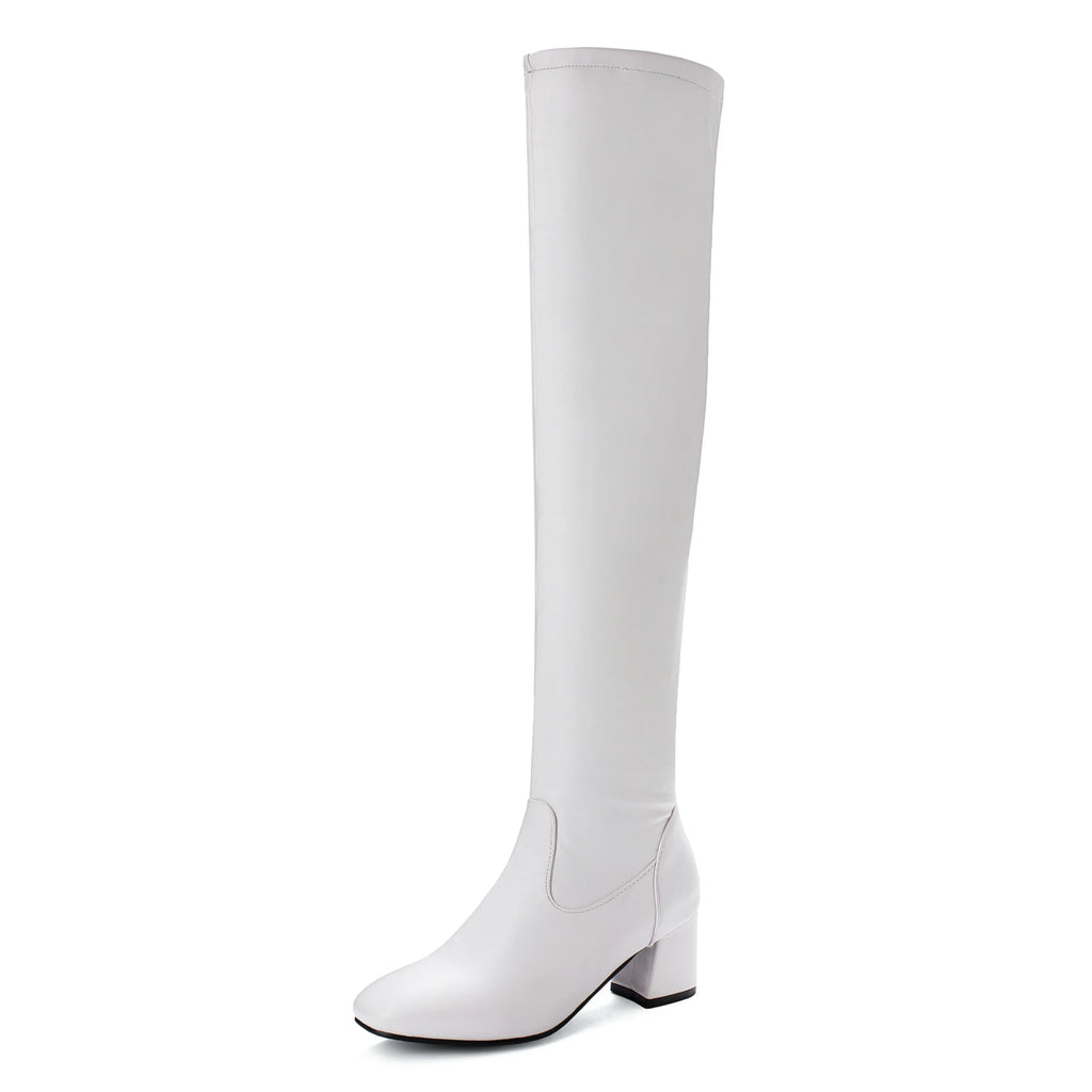 2026 Fashion Knee High Boots Women Winter Boots Square Loe Heel Long Boots Square Toe Zipper Autumn Female Boots Black White