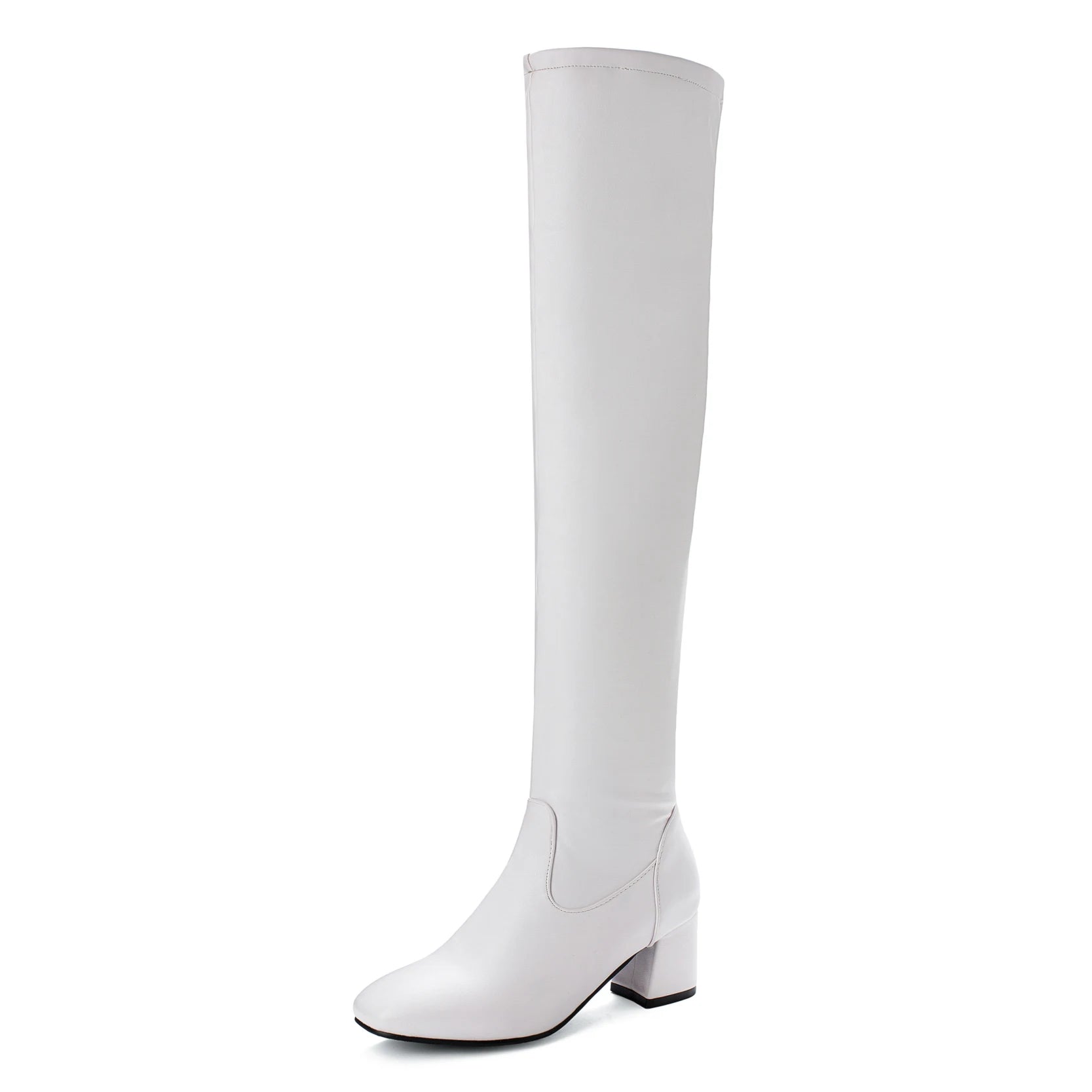 2026 Fashion Knee High Boots Women Winter Boots Square Loe Heel Long Boots Square Toe Zipper Autumn Female Boots Black White