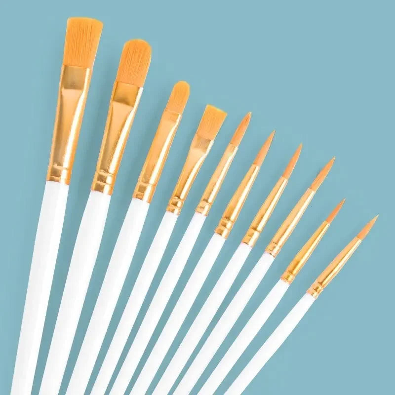 10Pcs Paint Brushes Set, Nylon Hair Paint Brushes for Acrylic Oil Watercolor Face Nail Art, Miniature Detailing Painting Drawing