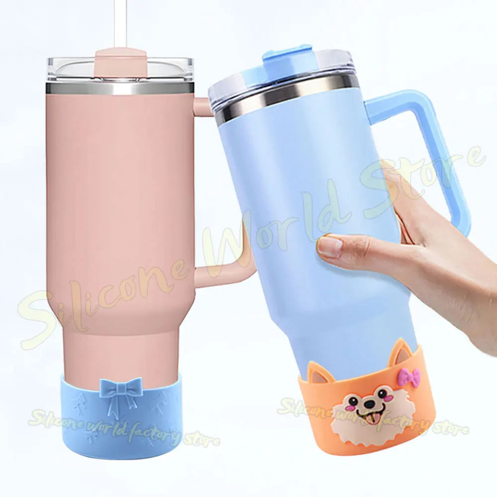 SW 7.5CM Cartoon Animal Bow Silicone Cup Bottom Cover For Stanley 40oz Tumbler Protective Water Bottle Sleeve Anti-slip Cup Boot