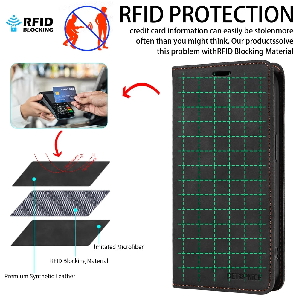 RFID Blocking Magnetic Wallet Case for Xiaomi 15T 15 14T 14 13T 11T 11X 10X Pro Ultra Book Leather Flip Cover Business
