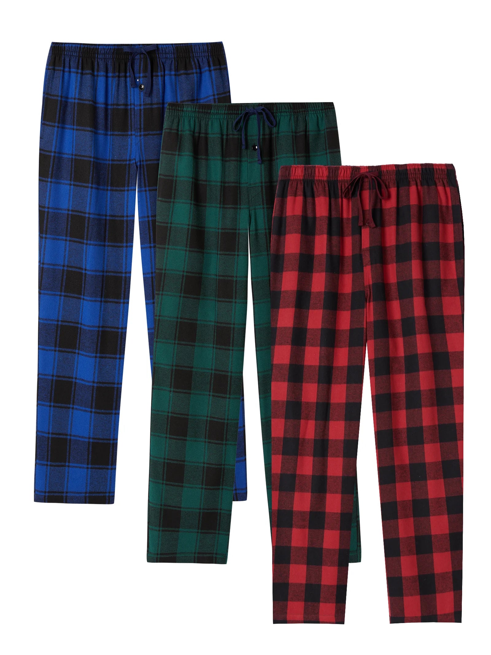 JupiterSecret 3pcs Men's Pajama Pants Autumn/Winter Flannel Cotton Plaid Sleep & Lounge PJ Bottoms with Pockets and Button Fly