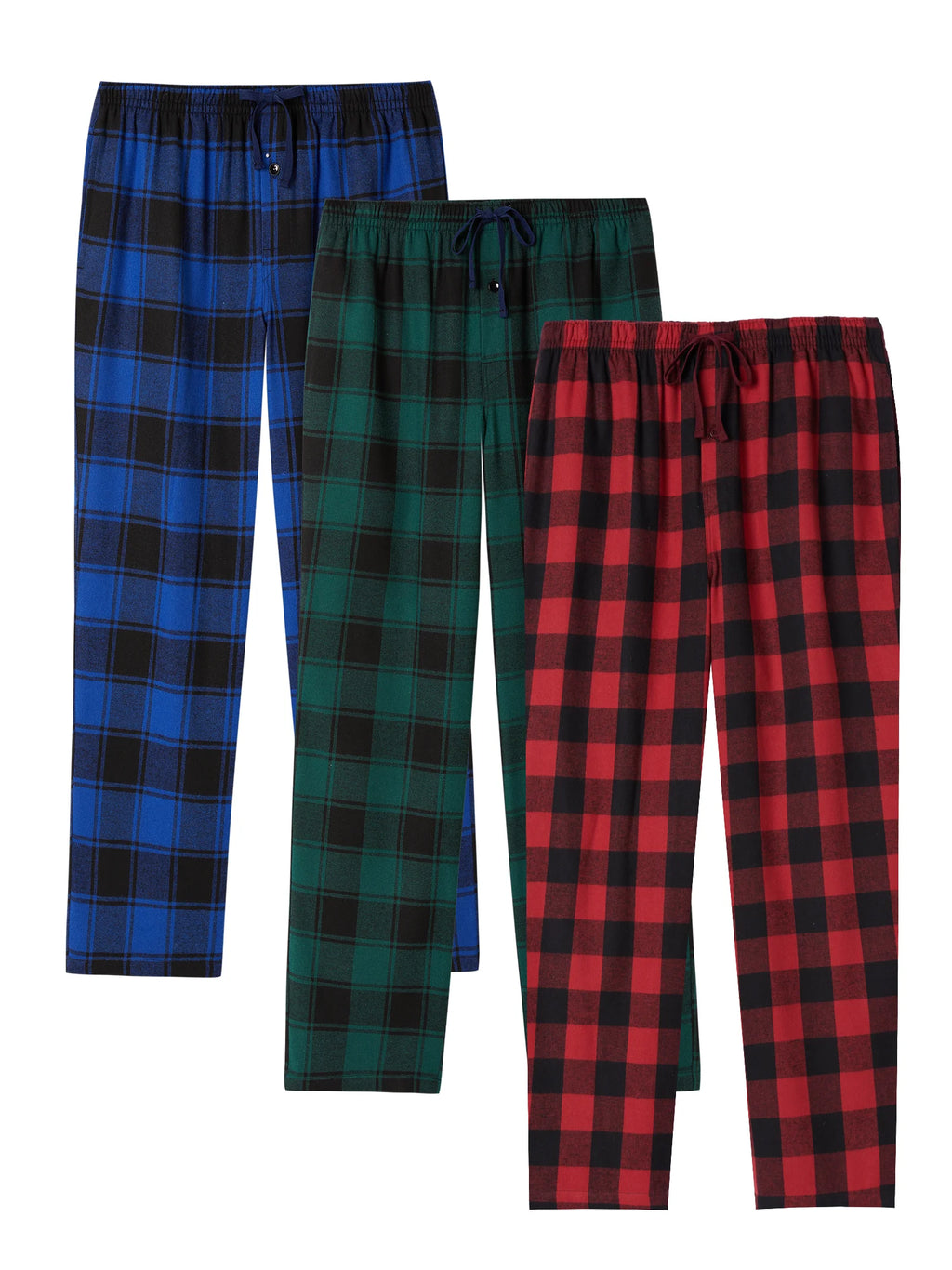 JupiterSecret 3pcs Men's Pajama Pants Autumn/Winter Flannel Cotton Plaid Sleep & Lounge PJ Bottoms with Pockets and Button Fly