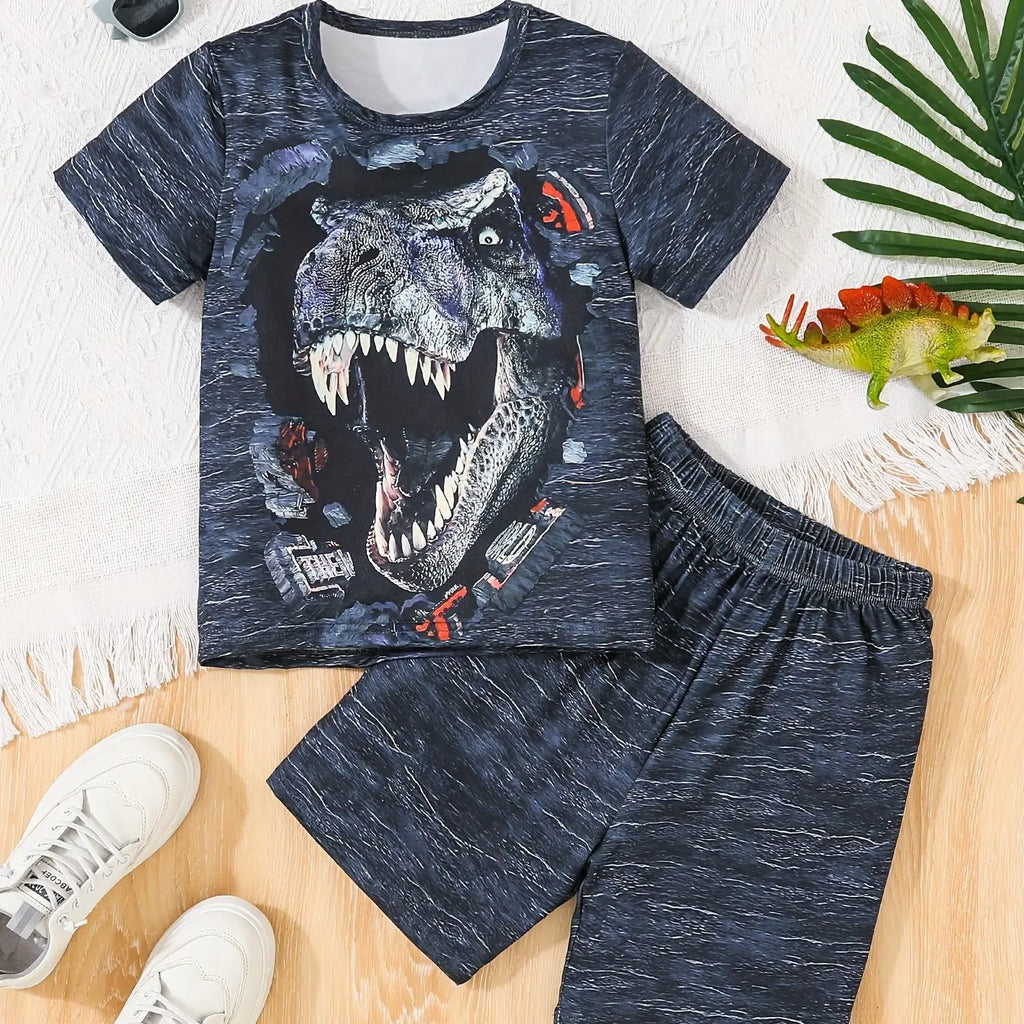 Children's Clothing Suit for Boy Short Sleeve Girl Shorts 3D Cartoon Dinosaurs Print Kids Summer Clothes Boy set Children's Set