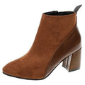 2026 Autumn/Winter Women Ankle Boots Pointed Fashion Short Boots Suede Panel Side Zipper Thick Heels Women's Shoes Large 44