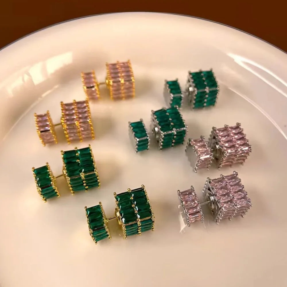 High Quality Earrings Sparkling Zircon Jewelry, women's Square Golden Earrings women's Luxury Jewelry Cute Girls Christmas Gifts