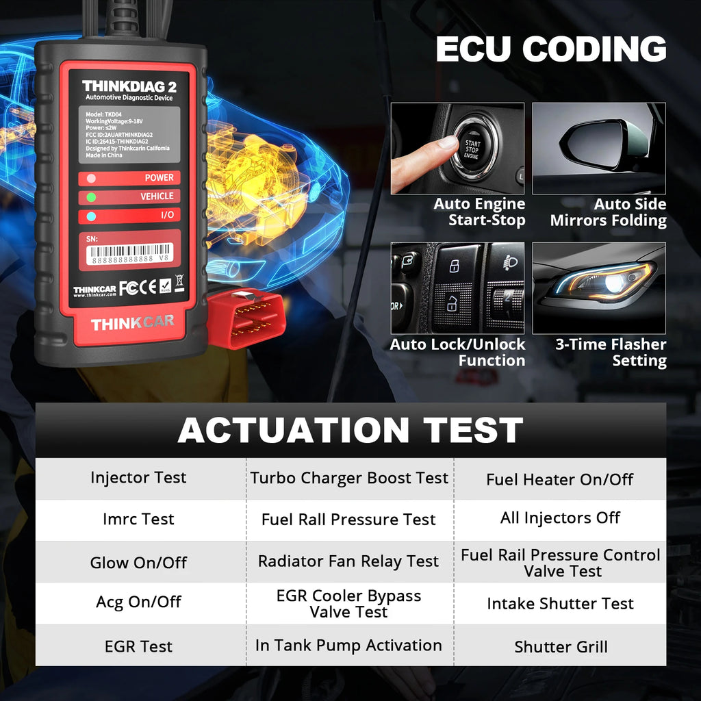 ThinkDiag 2 ALL software 1 Year Free Update Auto Diagnostic tool support CAN FD ECU Coding Active Test 16 reset OBD2 Scanner