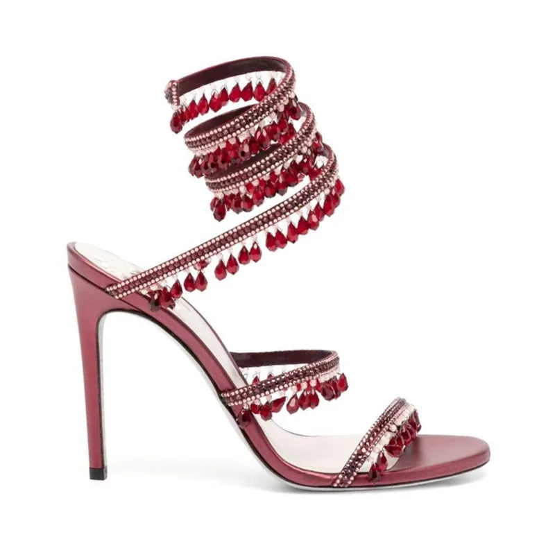 2025 Summer New Colored Diamond Women's High Heel Sandals Water Diamond Fashion Silver Sole Party Party Party High Heel Shoes