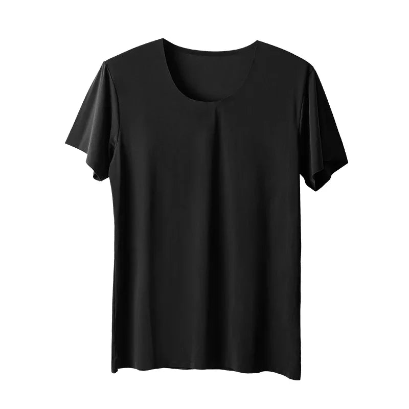 2PC Summer Ice Silk seamless men's short-sleeved white T-shirt with round neck, half-sleeved top, thin base layer, slim underwea