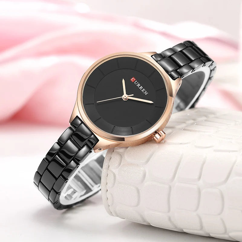 Curren 9015 Business Quartz Watch for Ladies, Waterproof Stainless Steel Strap Casual Wristwatch