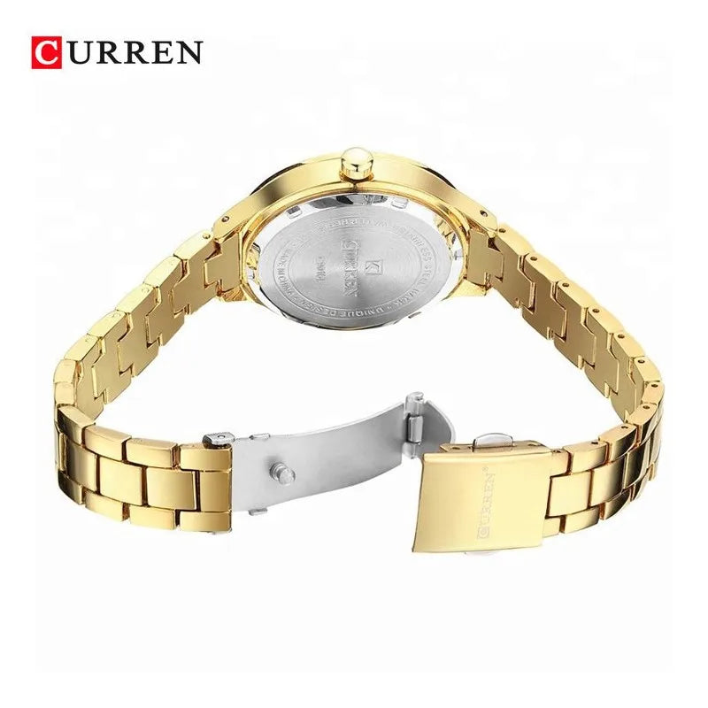 Curren 9015 Business Quartz Watch for Ladies, Waterproof Stainless Steel Strap Casual Wristwatch