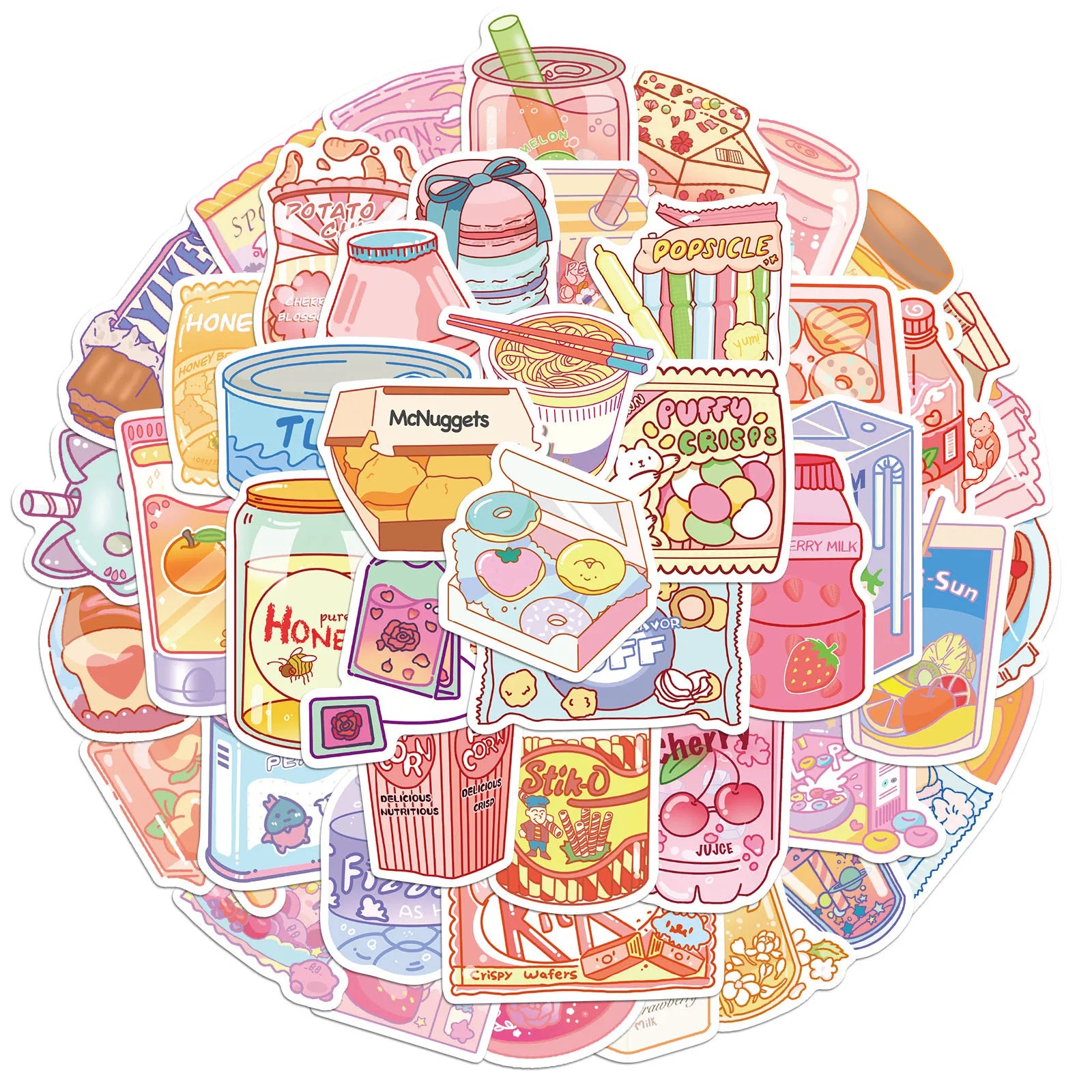 10/30/50PCS Korean INS Style Pink Cartoon Food Snacks Stickers Cute Decals Luggage Skateboard DIY Graffiti Girl Gradient Sticker