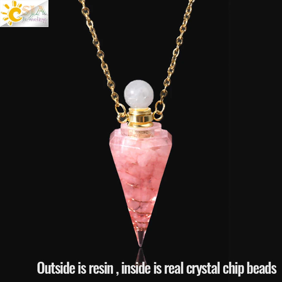 Resin Natural Stone Quartz Aromatherapy Pendant Necklace Gold Color Essential Oil Diffuser Perfume Bottle Crystal Necklaces H205