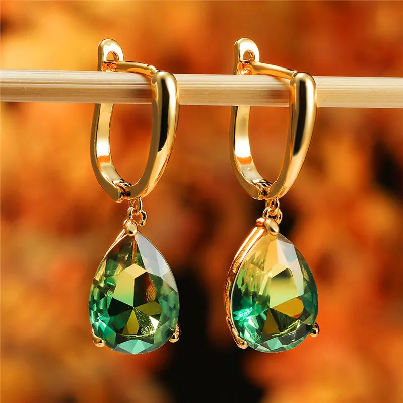 Cute Rainbow Zircon Stone Hoop Earrings For Women Female Gold Color Wedding Jewelry Gift