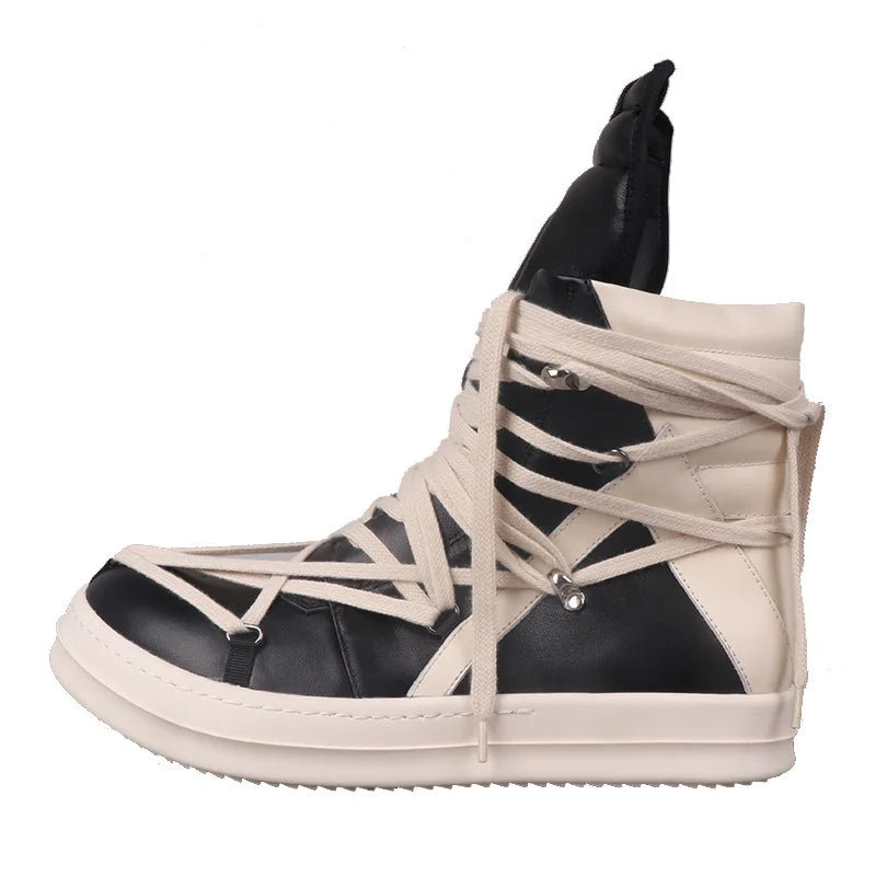 Men High Top Shoes Women Leather Casual Platform Sneakers Luxury Lace Up Zip Autumn Black White Designer Boots