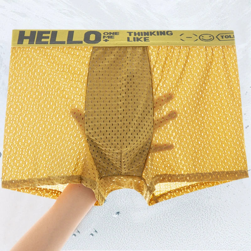 Ice Silk Mesh Underwear Men Boxers Comfortable Anti-bacterial Hollowed Out Breathable Men Summer Light Thin Section Boxer Shorts