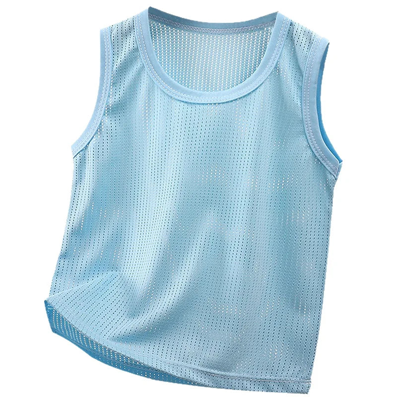 Summer Kids Sleeveless T-shirt Boy Girls Mesh Tank Top Breathable Sports Vest For Toddlers