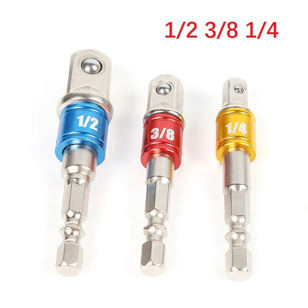 Hex Shank Drill Socket Adapter Set For Impact Driver - Square Socket Drill Bits Bar Extension, 1/4", 3/8", 1/2 Inch