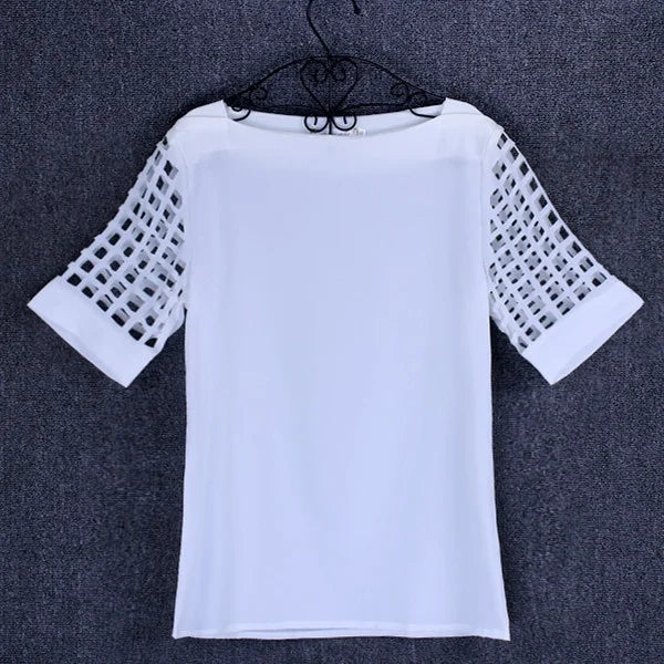 Summer Blouse Sexy Women Ladies Hollow Sleeve Slash Neck Loose Solid Shirts Casual Tops