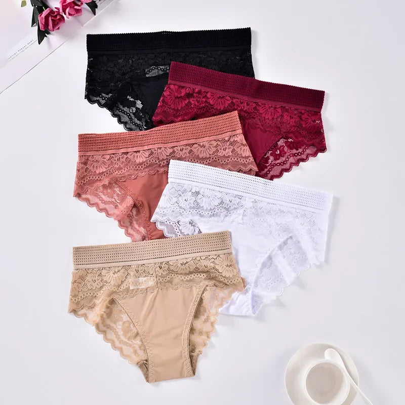 Sexy Lace Briefs High Waisted Women Underwear Elastic Breathable Panties Hollowed Out Embroidery Summer Lingerie Трусы Женские
