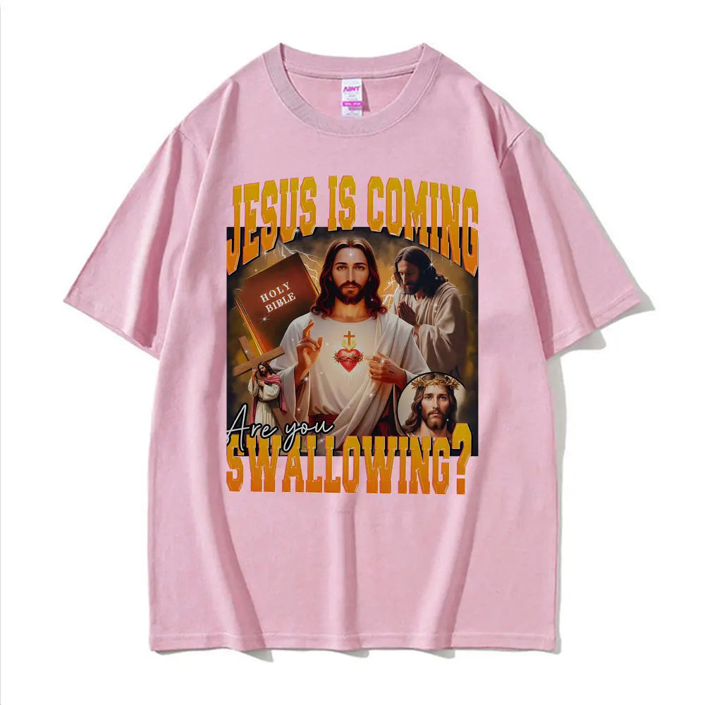 2026 New Funny Jesus Meme 100%cotton men's shirt Vintage O-Neck Short Sleeve Harajuku women's summer fashion oversized Tshirt
