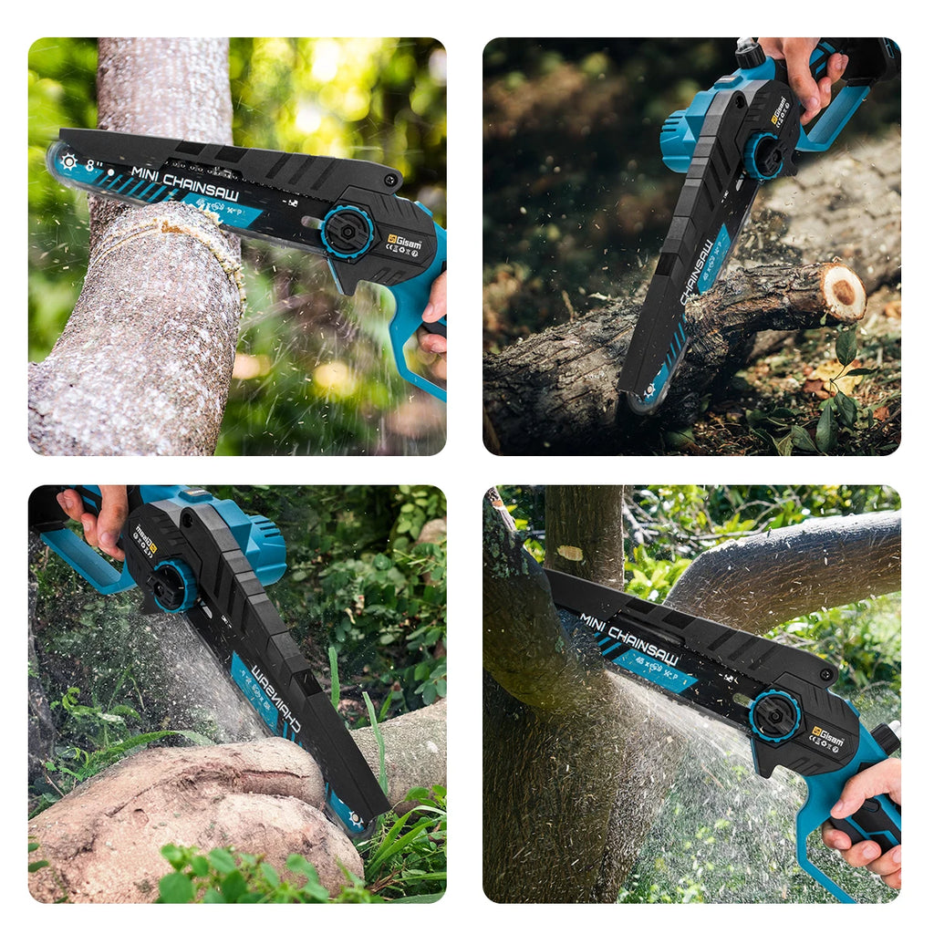 Gisam 8 Inch Brushless Electric Chainsaw Cordless Electric Saw Woodworking Garden Pruning Saw Tool For Makita 18V Battery Pins