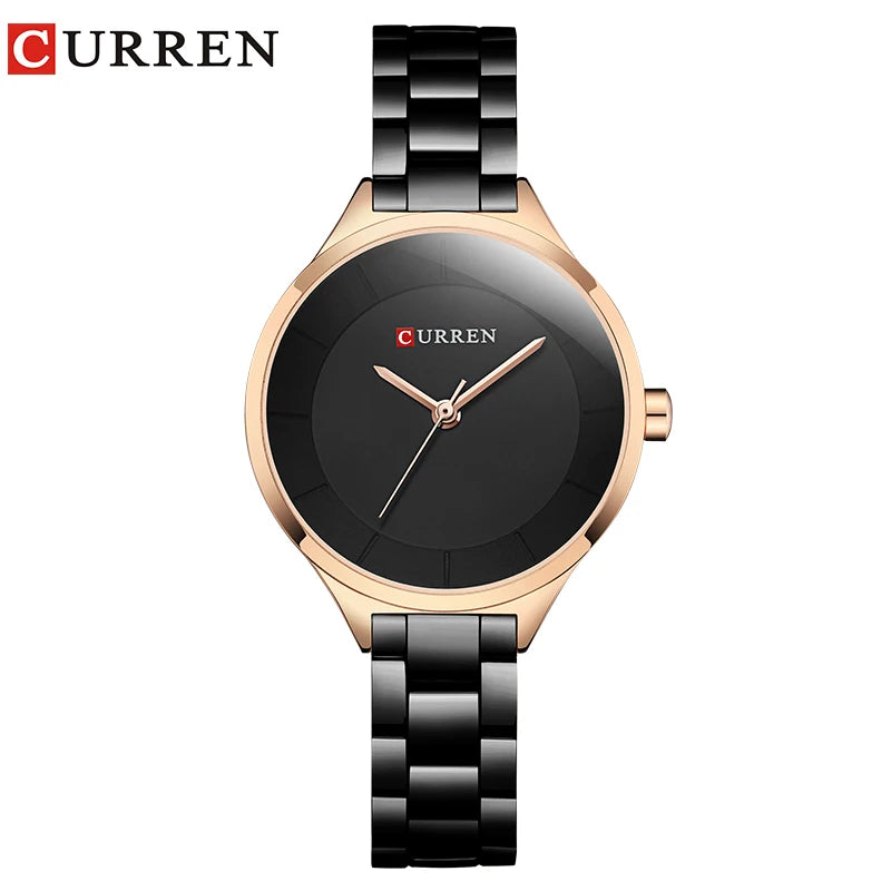 Curren 9015 Business Quartz Watch for Ladies, Waterproof Stainless Steel Strap Casual Wristwatch