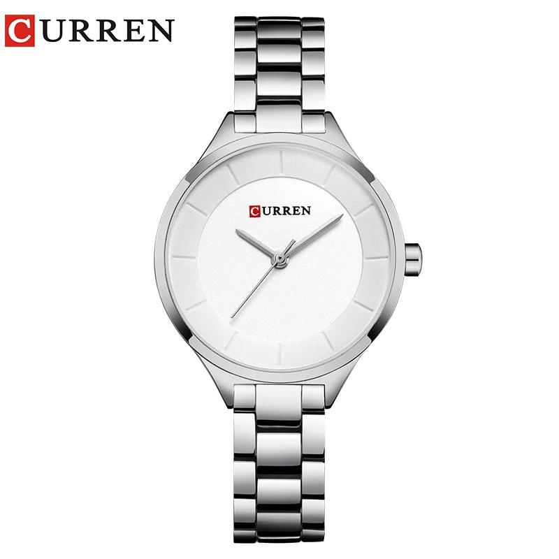 Curren 9015 Business Quartz Watch for Ladies, Waterproof Stainless Steel Strap Casual Wristwatch