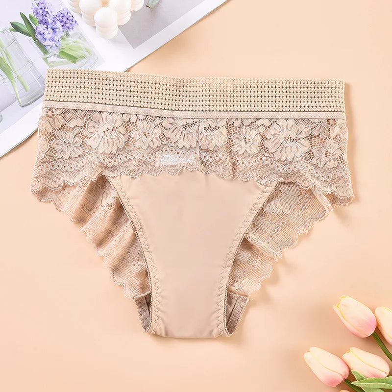 Sexy Lace Briefs High Waisted Women Underwear Elastic Breathable Panties Hollowed Out Embroidery Summer Lingerie Трусы Женские