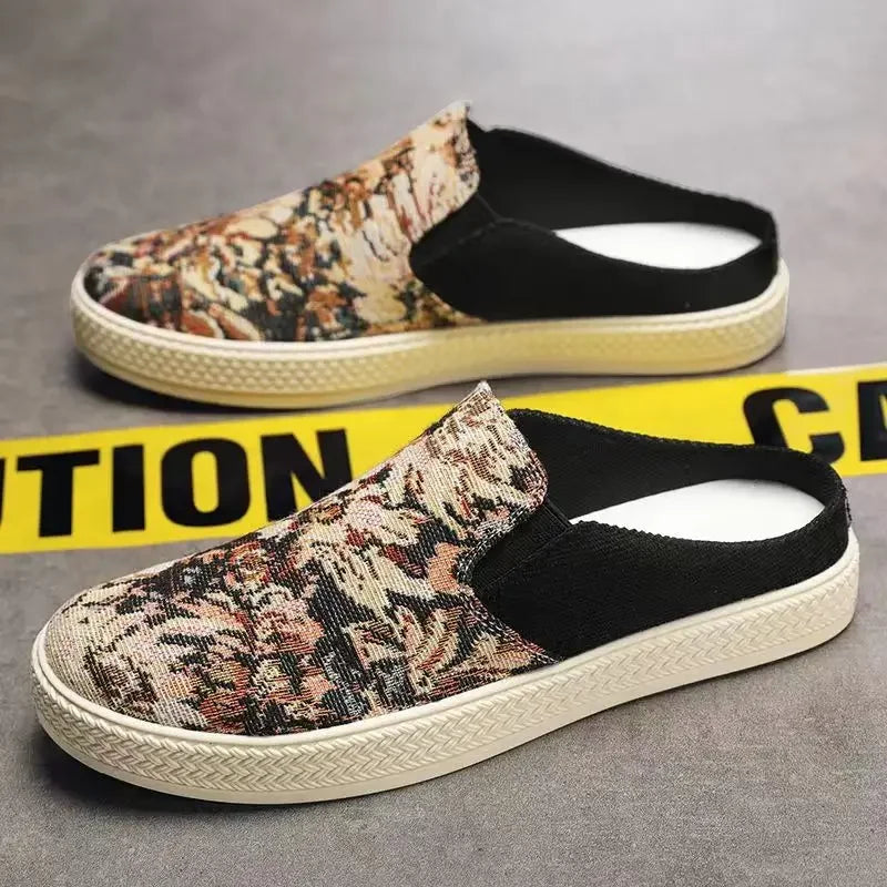 Man Half Slipper Summer New Casual Shoes Half Slippers Breathable Canvas Soft Bottom Lightweight Walking Shoe Vulcanized Shoes