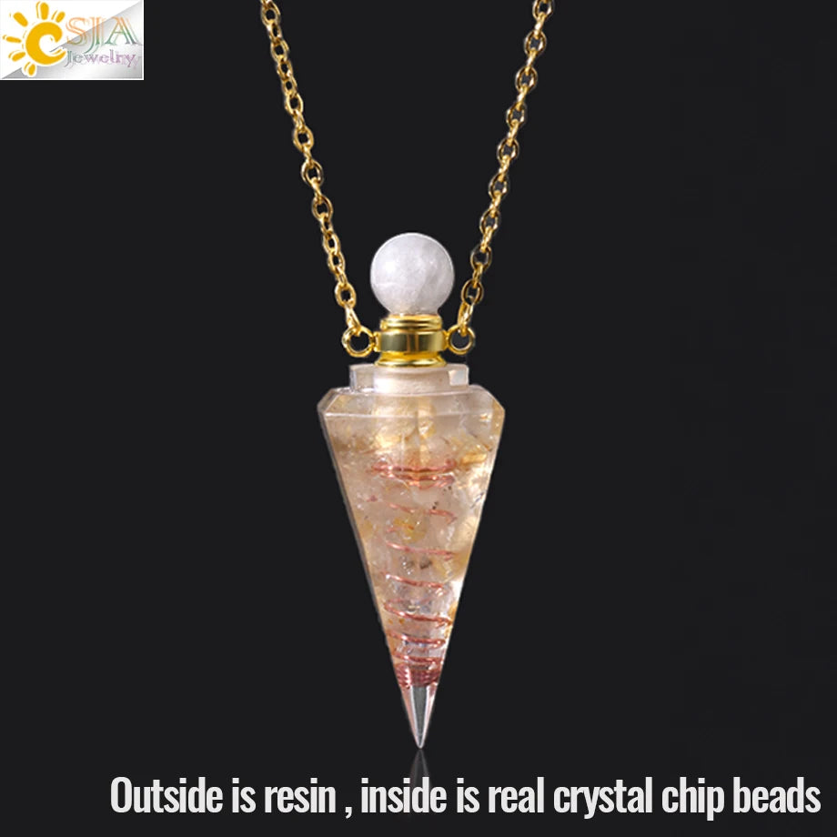 Resin Natural Stone Quartz Aromatherapy Pendant Necklace Gold Color Essential Oil Diffuser Perfume Bottle Crystal Necklaces H205