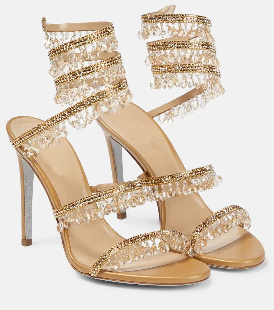 2025 Summer New Colored Diamond Women's High Heel Sandals Water Diamond Fashion Silver Sole Party Party Party High Heel Shoes