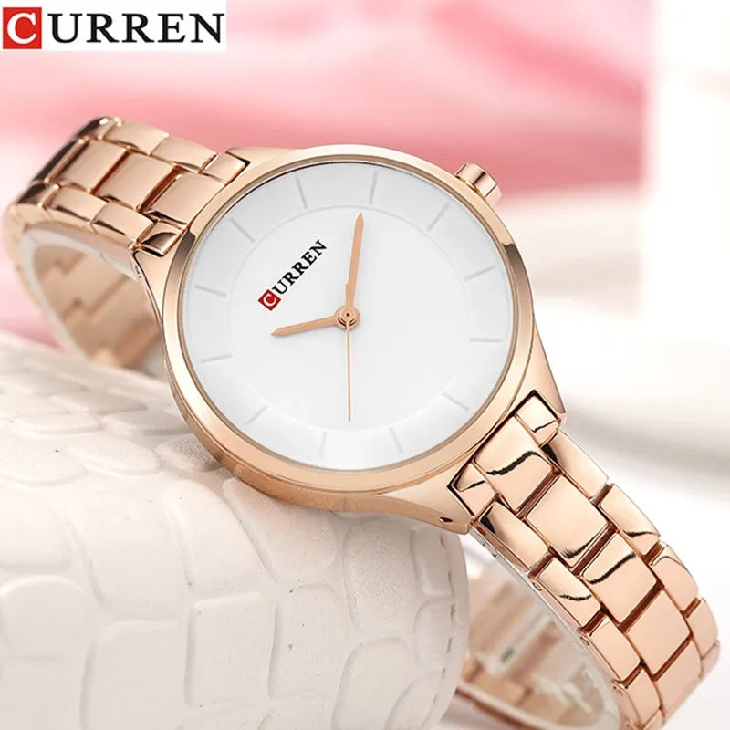 Curren 9015 Business Quartz Watch for Ladies, Waterproof Stainless Steel Strap Casual Wristwatch