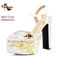 Bling Sequin Sandals Women Stage Show Buckle Strap High Heels Summer Thick Platform Ladies Shoes Nightclub Sandalias De Mujer