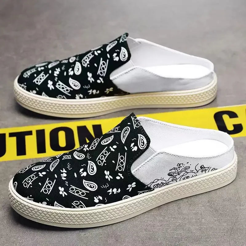 Man Half Slipper Summer New Casual Shoes Half Slippers Breathable Canvas Soft Bottom Lightweight Walking Shoe Vulcanized Shoes