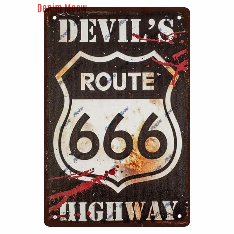 Mother Road Vintage Metal Sign Plate, New Style, Route 66, Old Route 66, Neon Light Effect, Mancave home Decor, WY14