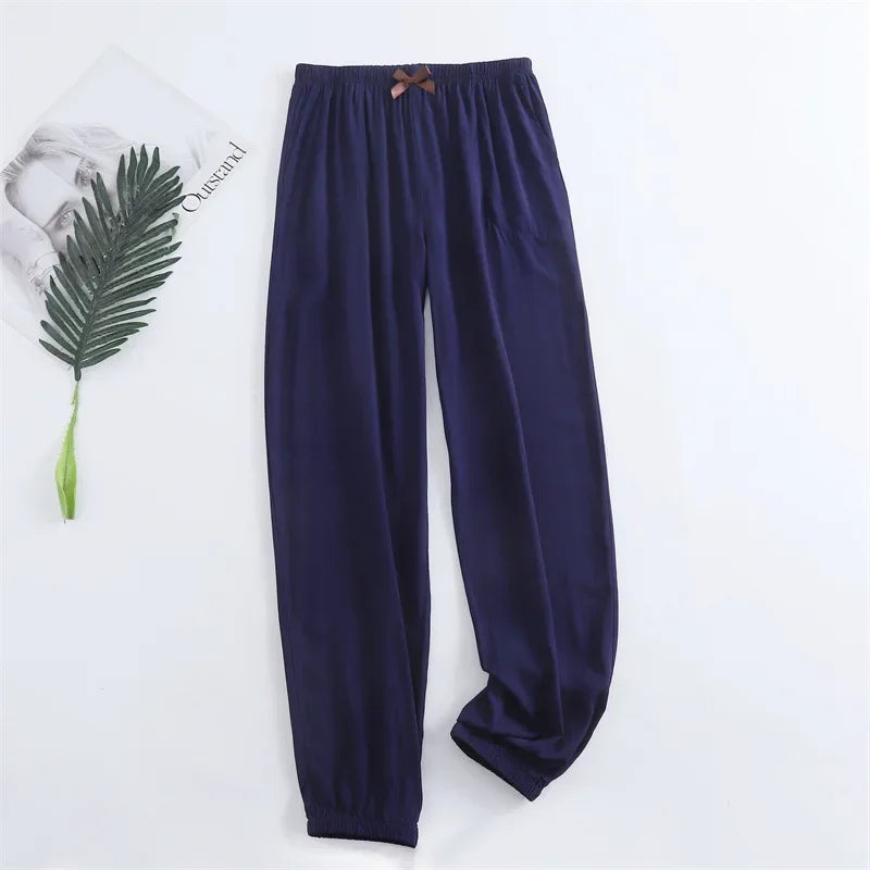 Spring and summer new women's trousers 100% viscose leg + straight casual breathable comfortable plus size home sleep pants cute