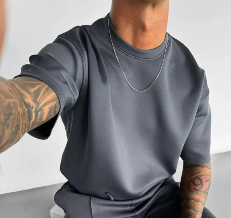 Men 2025 summer fashion sports design sense simple casual solid color quick drying short-sleeved T-shirt trend clothes
