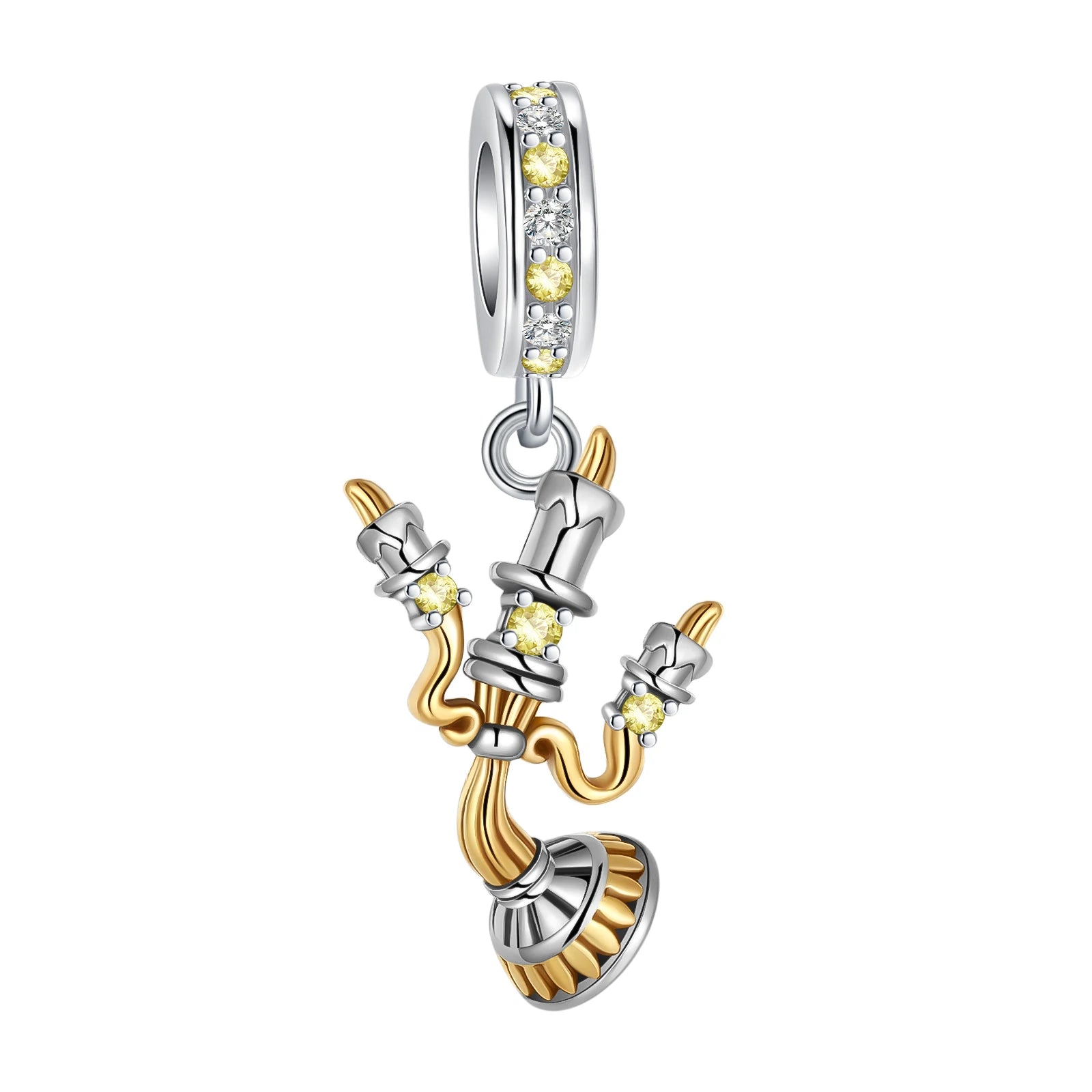 2024 New 925 Sterling Silver Bead Golden Heart-Shaped Lock Birthday Candle Charm Fit Bracelet DIY Women Jewelry