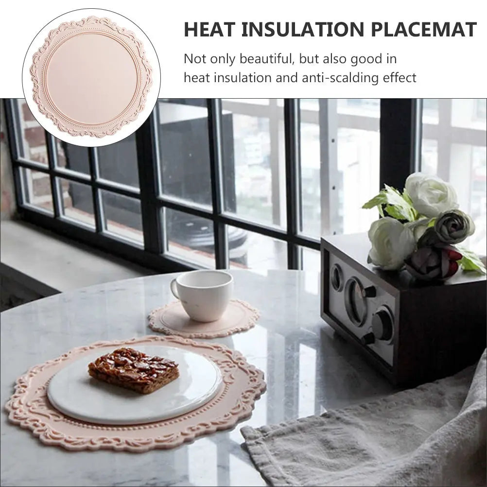 1Pcs Silicone Placemat European Style Embossed Flower Design Heat Resistant Non-Slip Table Mat for Home Cafe Restaurant Use