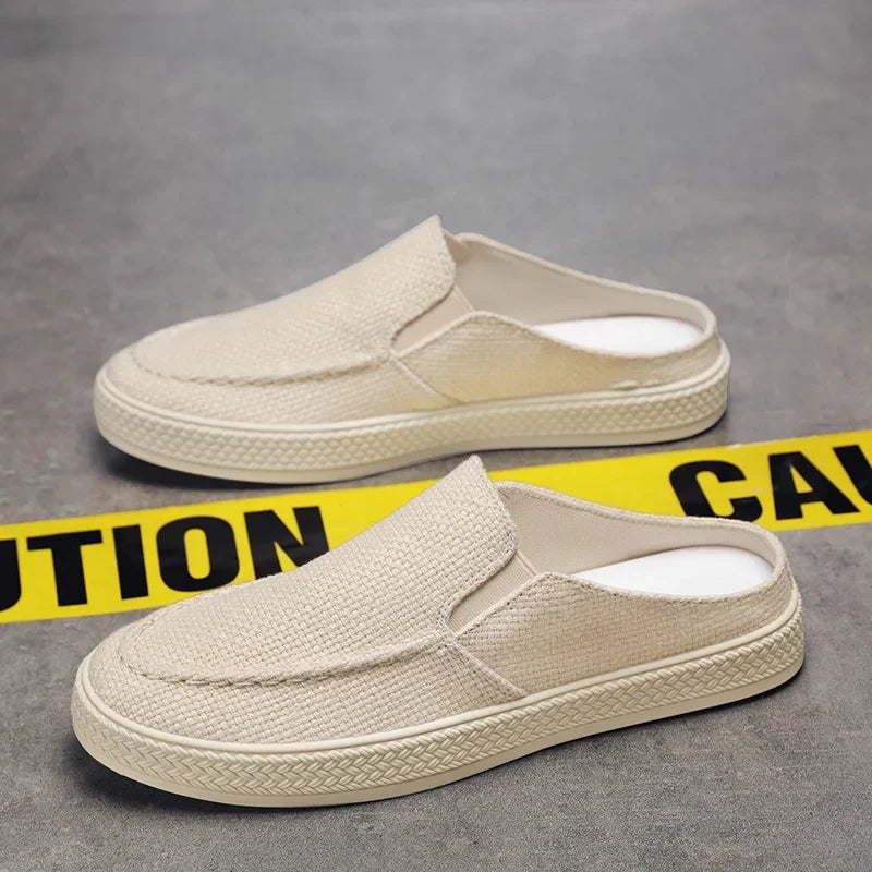 Man Half Slipper Summer New Casual Shoes Half Slippers Breathable Canvas Soft Bottom Lightweight Walking Shoe Vulcanized Shoes