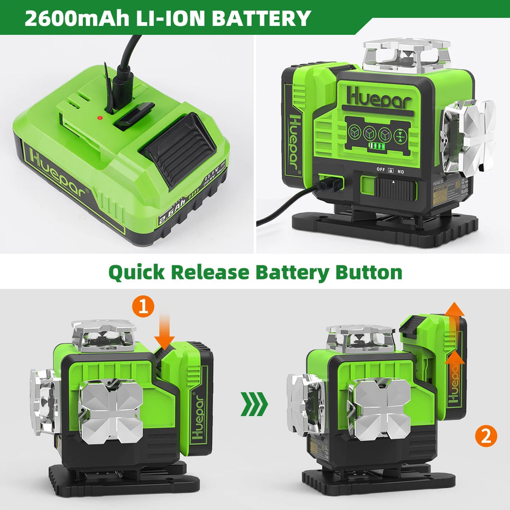 Huepar 16 Lines 4D Laser Level P04CG 360 Horizontal And Vertical Self-Leveling Bluetooth Remote Control With Li-ion Battery